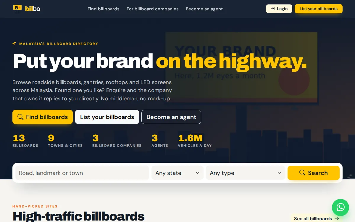 Screenshot of the Bilbo billboard listing