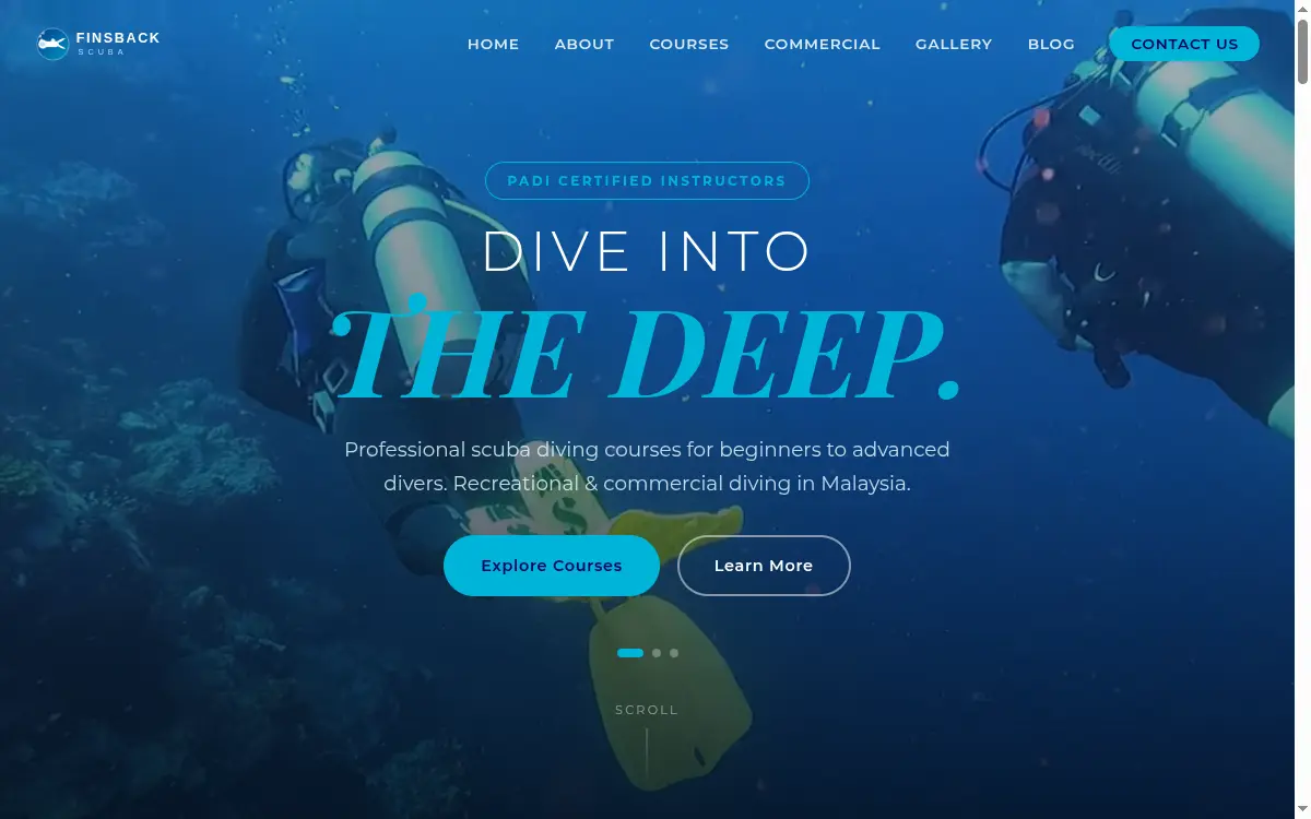 Screenshot of the Scuba Diving School Website sample website