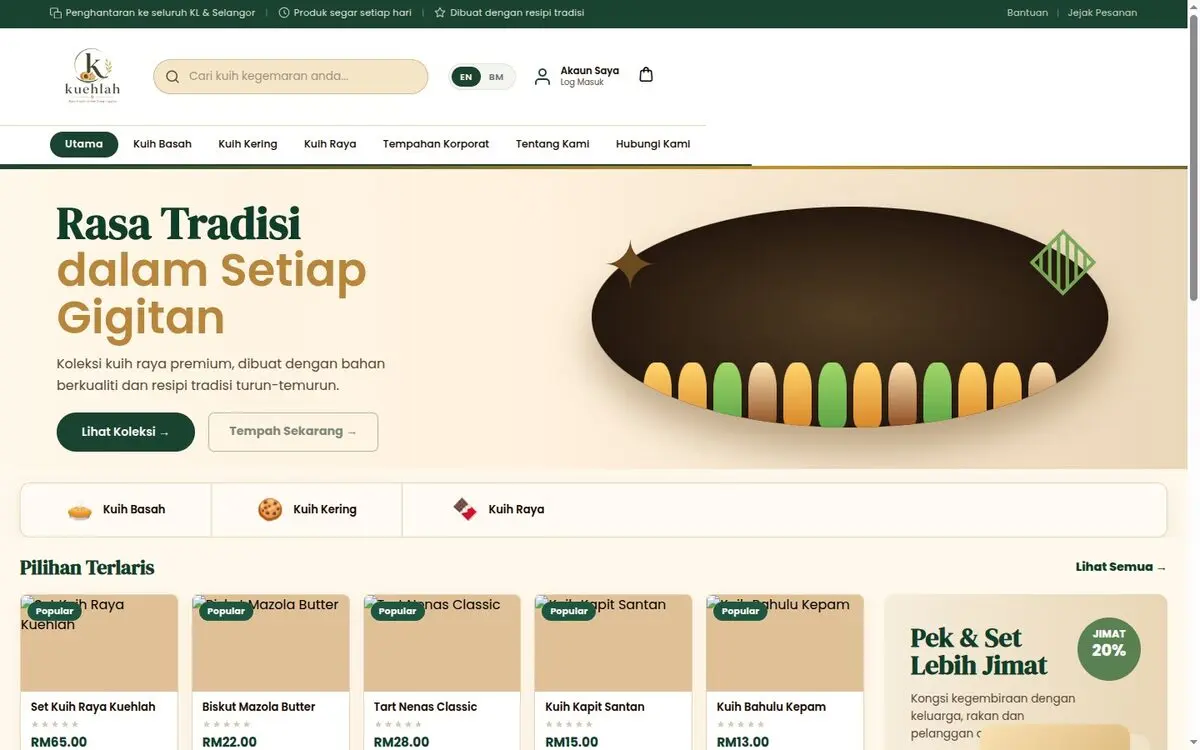Screenshot of the Kuehlah.my e-commerce