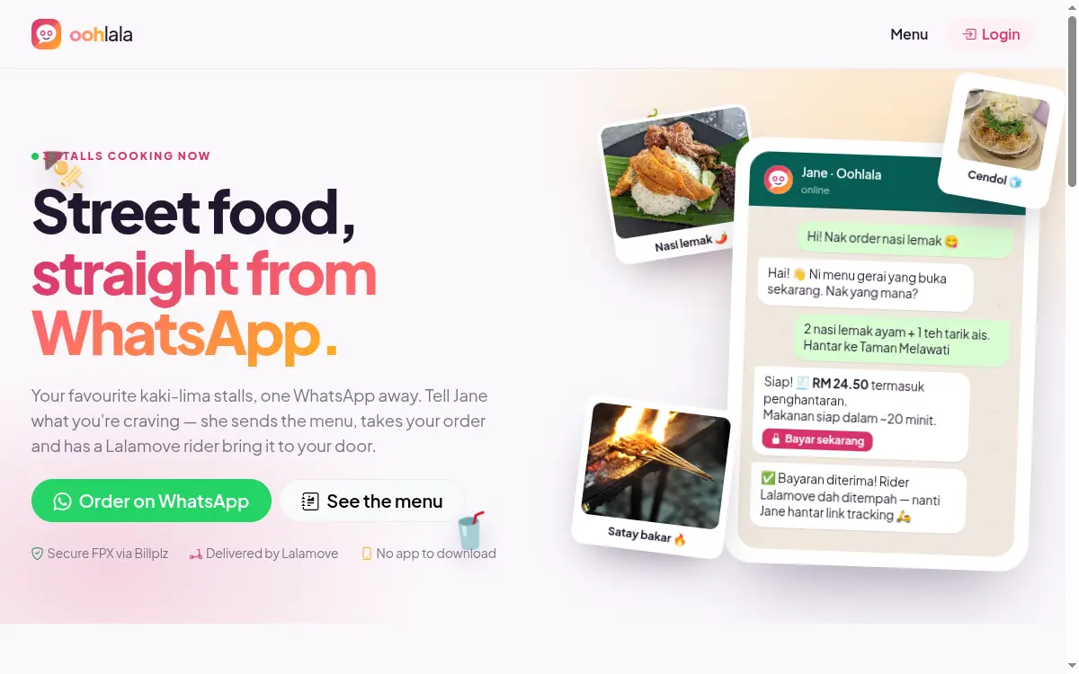 Screenshot of the Oohlala food ordering