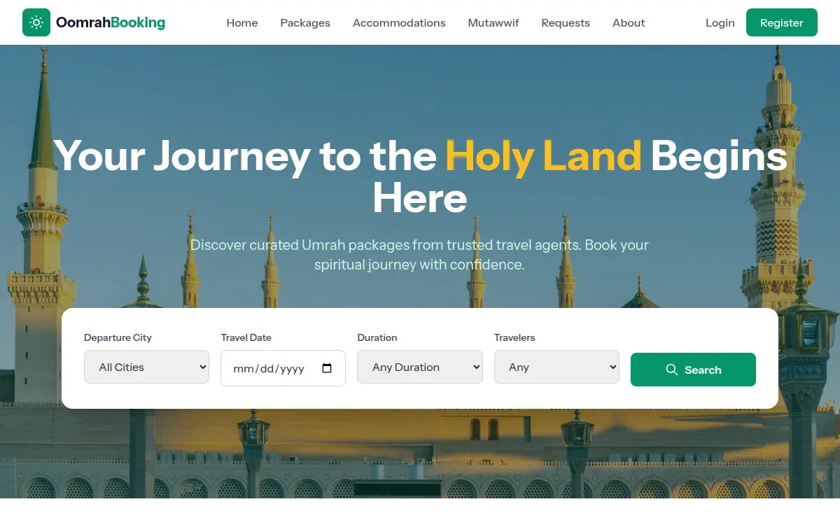Screenshot of the Oomrah travel marketplace