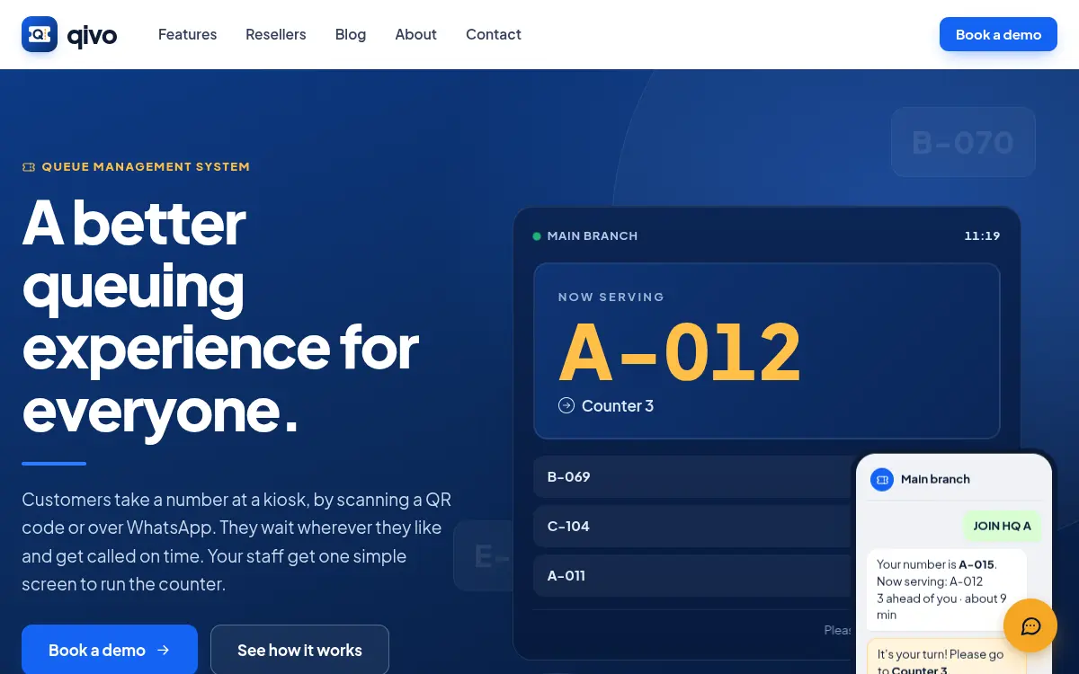Screenshot of the Qivo Website product website