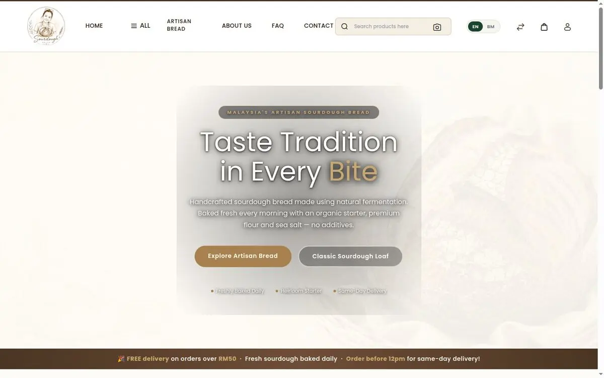 Screenshot of the Sourdough.my e-commerce