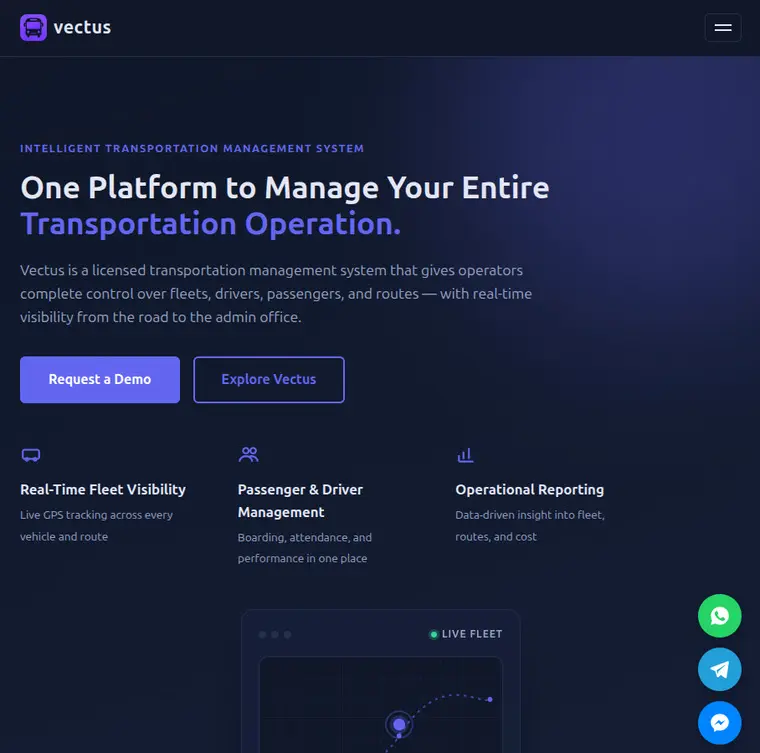 Vectus fleet management platform, built by JOMos